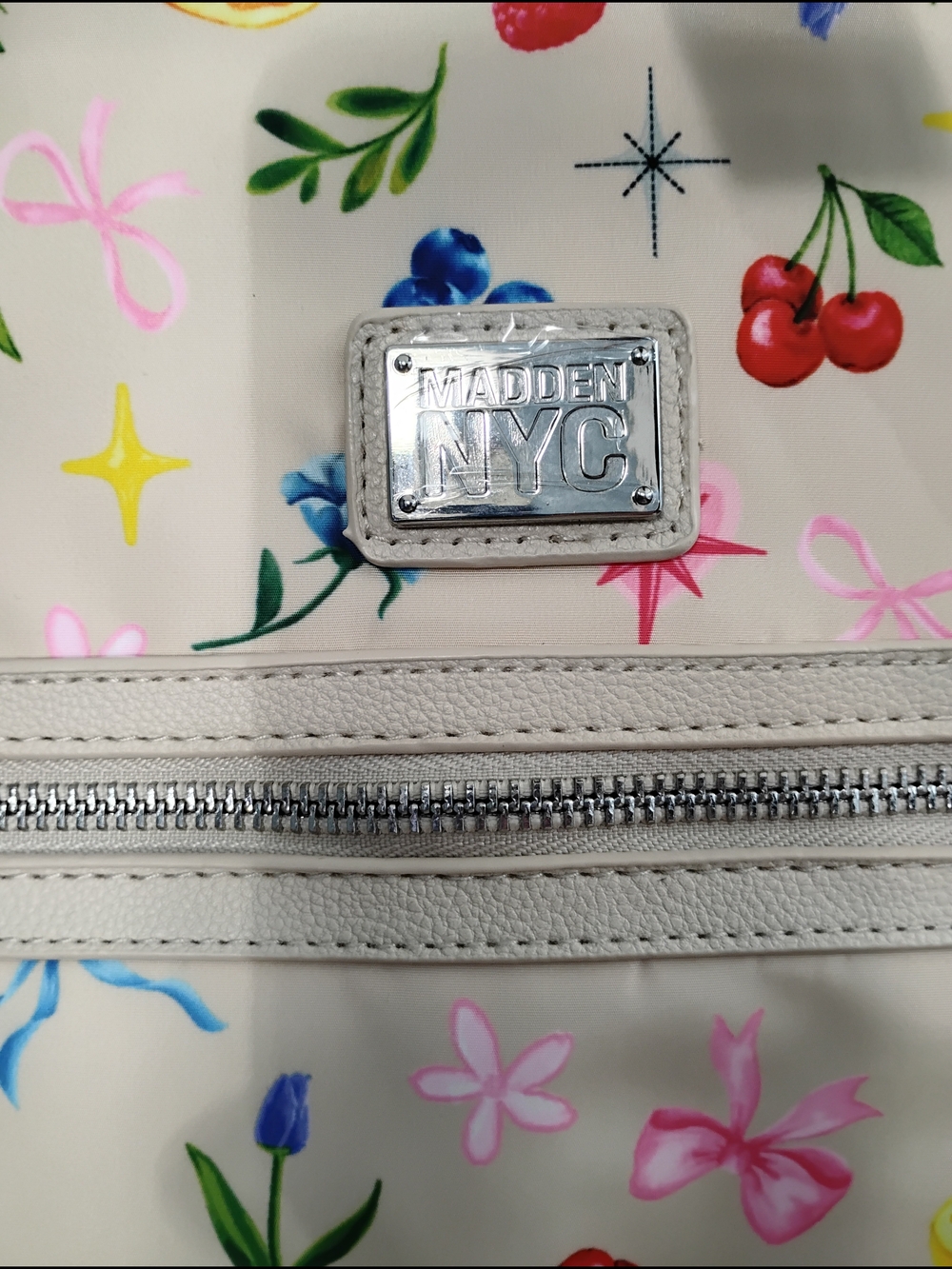 NWT Steve Madden Beige Backpack with Fruit & Floral Print - Picture 3 of 4